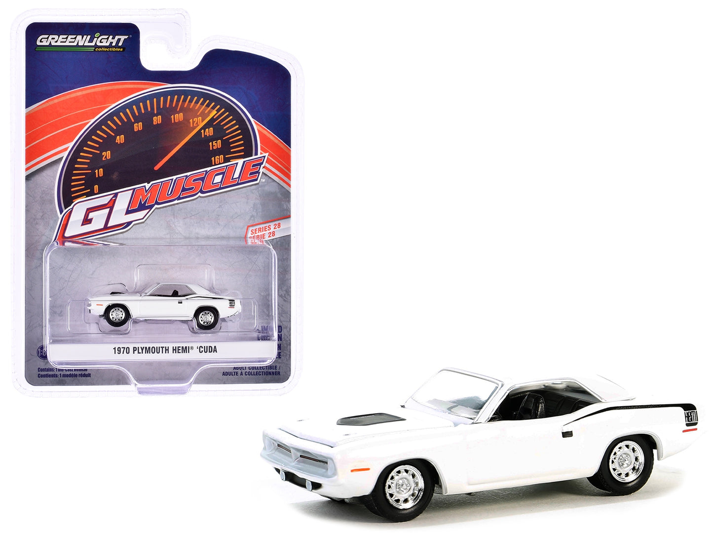 1970 Plymouth Hemi Barracuda Alpine White with Black Stripes - Premium Plymouth Models from Greenlight - Just $26.09! Shop now at Rapidvehicles