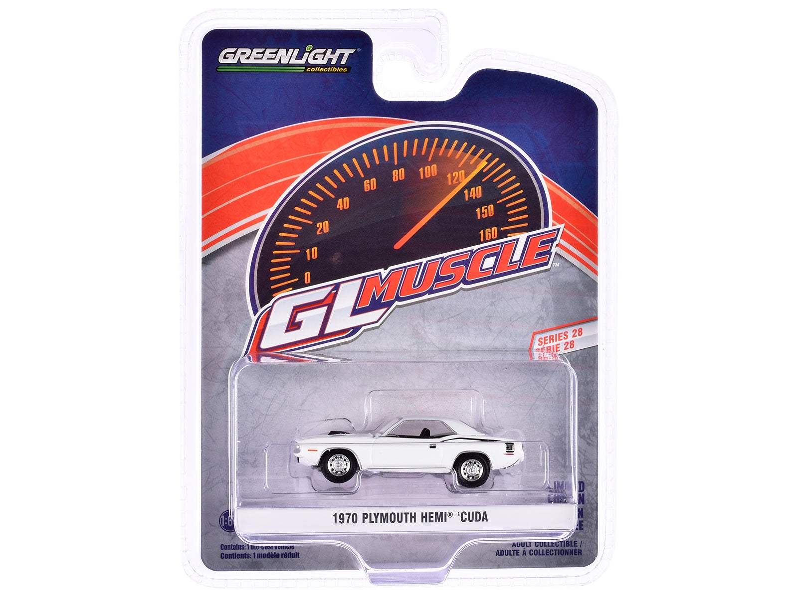 1970 Plymouth Hemi Barracuda Alpine White with Black Stripes "GreenLight Muscle" Series 28 1/64 Diecast Model Car by Greenlight - Premium Plymouth Models from Greenlight - Just $23.45! Shop now at Rapidvehicles