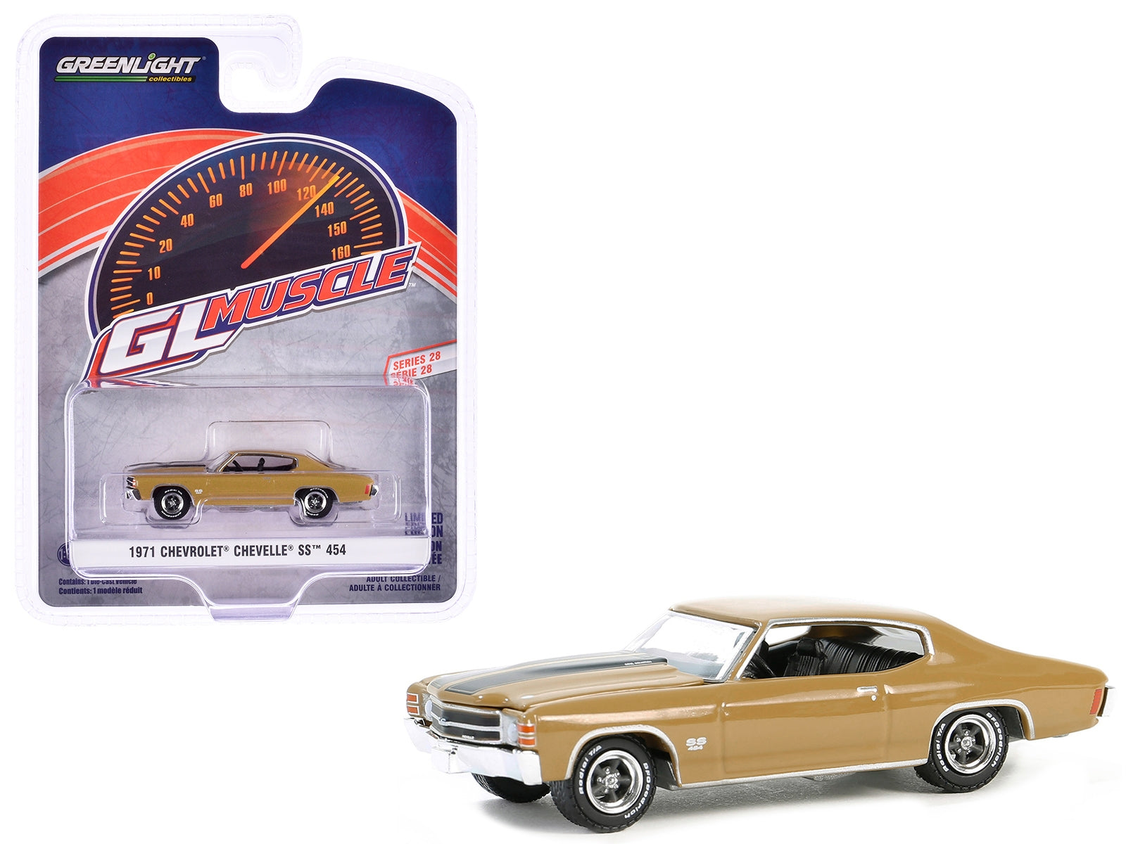 1971 Chevrolet Chevelle SS 454 Placer Gold Metallic with Black Hood Stripes "GreenLight Muscle" Series 28 1/64 Diecast Model Car by Greenlight - Premium Chevrolet Models from Greenlight - Just $23.45! Shop now at Rapidvehicles