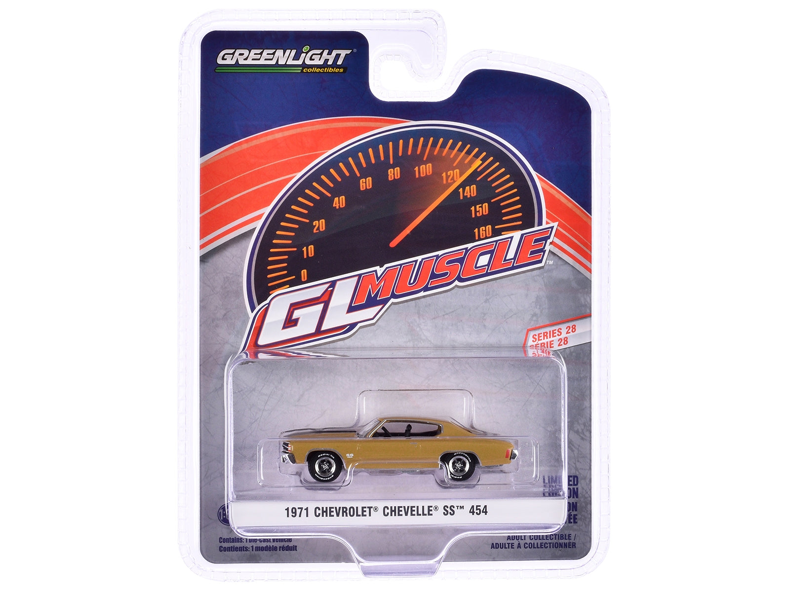 1971 Chevrolet Chevelle SS 454 Placer Gold Metallic with Black Hood Stripes "GreenLight Muscle" Series 28 1/64 Diecast Model Car by Greenlight - Premium Chevrolet Models from Greenlight - Just $23.45! Shop now at Rapidvehicles