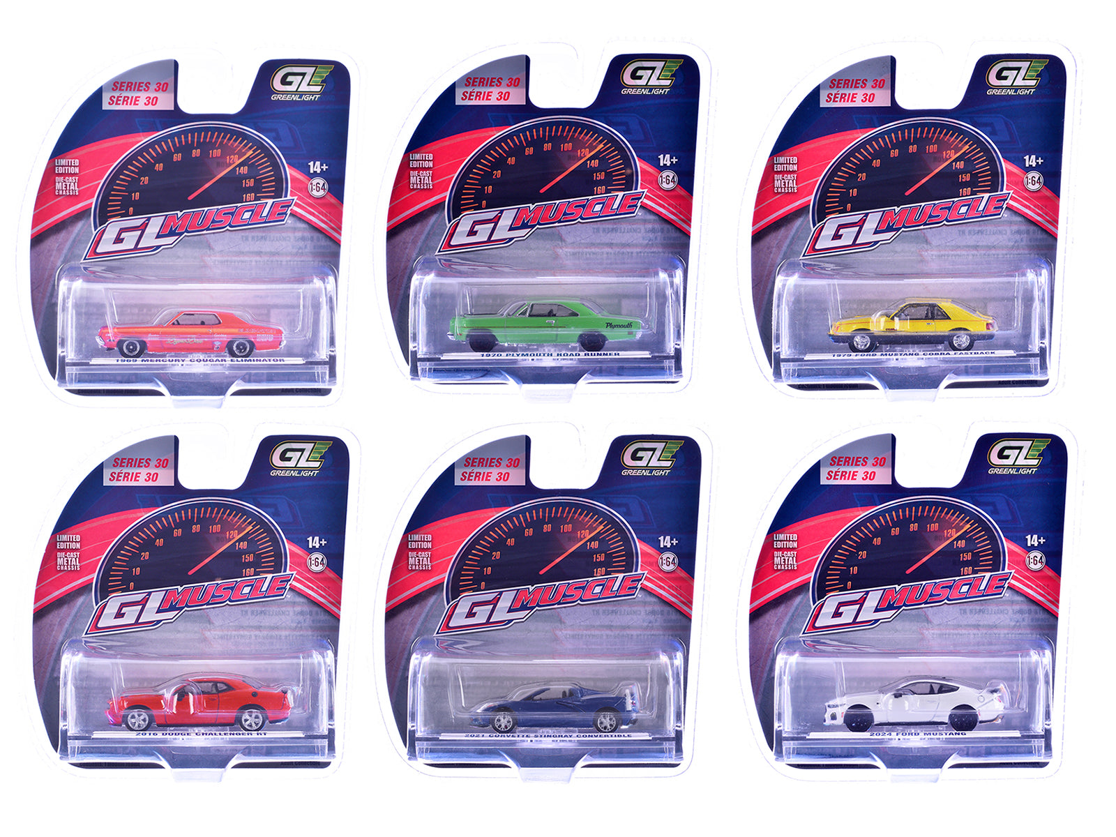 "GreenLight Muscle" Series 30 Set of 6 pieces 1/64 Diecast Model Cars by Greenlight free shipping USA