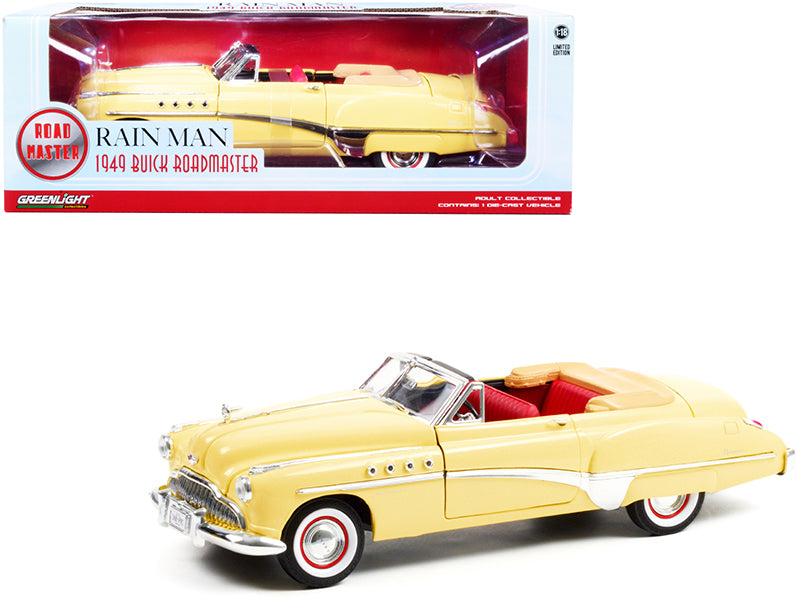 1949 Buick Roadmaster Convertible (Charlie Babbitt's) Yellow with Red Interior "Rain Man" (1988) Movie 1/18 Diecast Model Car by Greenlight free shipping USA
