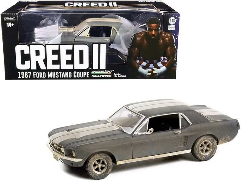 1967 Ford Mustang Coupe Matt Black with White Stripes (Weathered) (Adonis Creed's) "Creed II" (2018) Movie 1/18 Diecast Model Car by Greenlight - Premium Movie/TV Series Models from Greenlight - Just $92.24! Shop now at Rapidvehicles