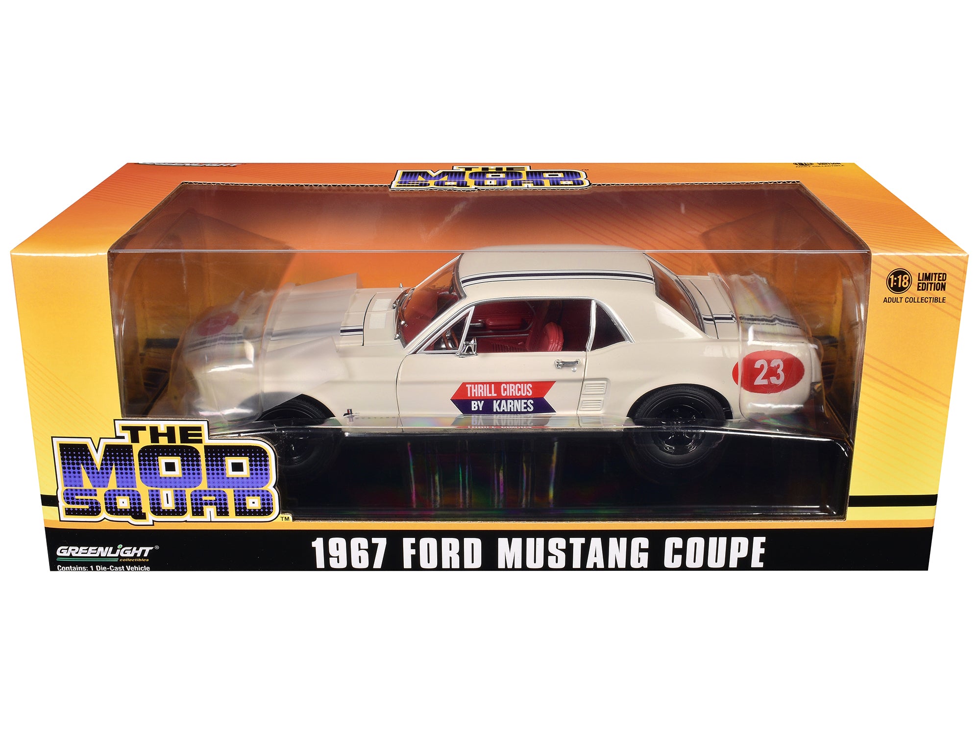 1967 Ford Mustang Coupe #23 "Thrill Circus By Karnes" White 1/18 Diecast Model Car by Greenlight free shipping USA