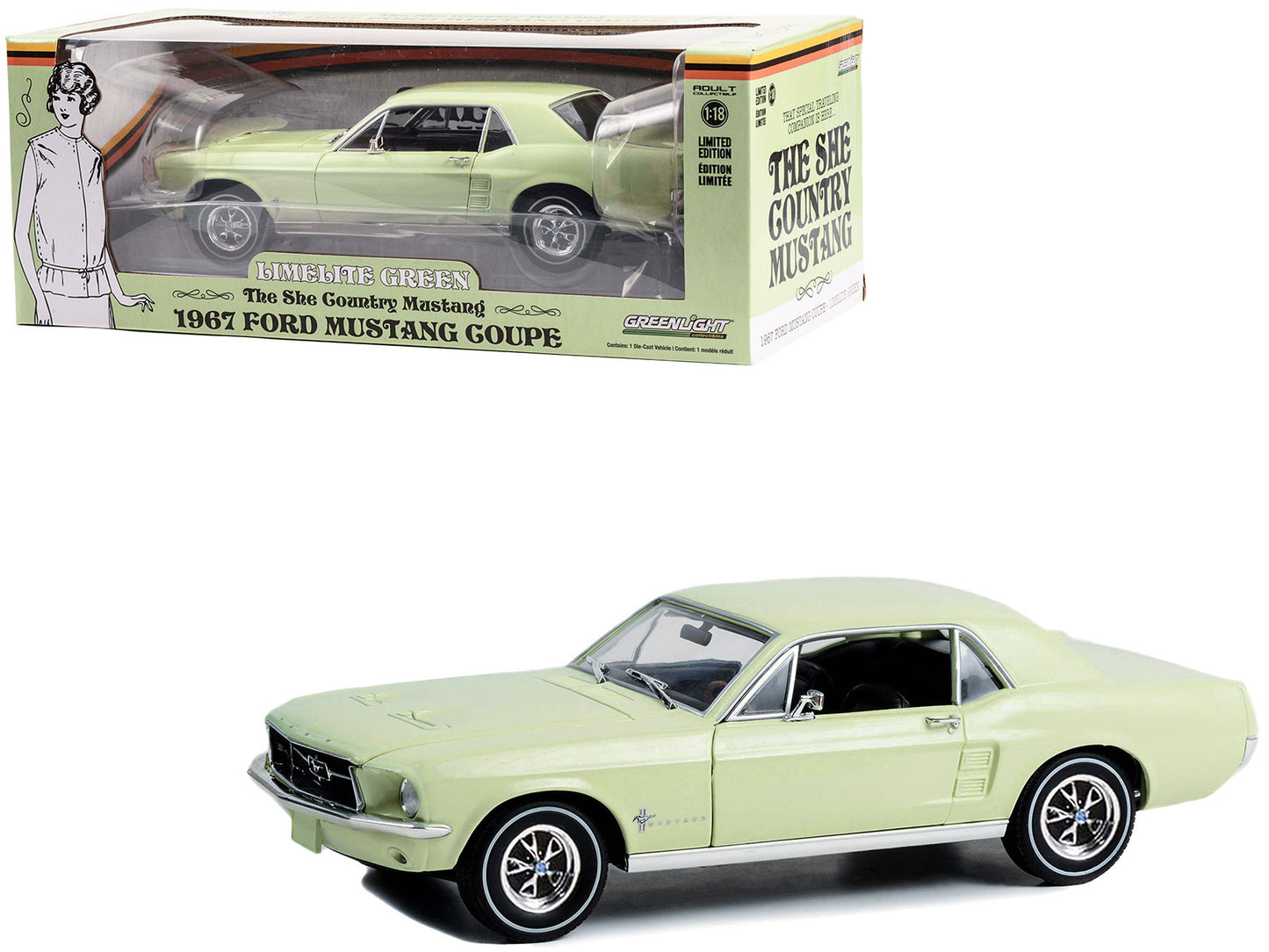 1967 Ford Mustang Coupe Limelite Green Metallic "She Country - Premium Mustang Models from Greenlight - Just $101.69! Shop now at Rapidvehicles