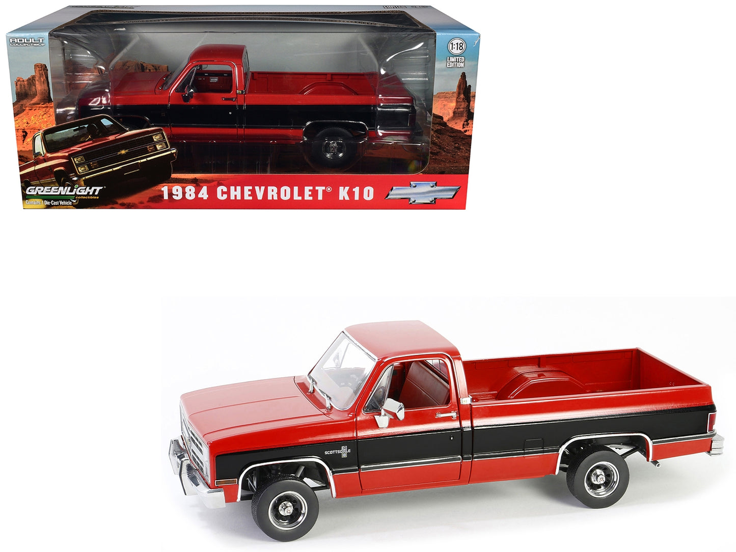 1984 Chevrolet K10 Scottsdale Pickup Truck Apple Red and Midnight - Premium Chevrolet Models from Greenlight - Just $108.80! Shop now at Rapidvehicles