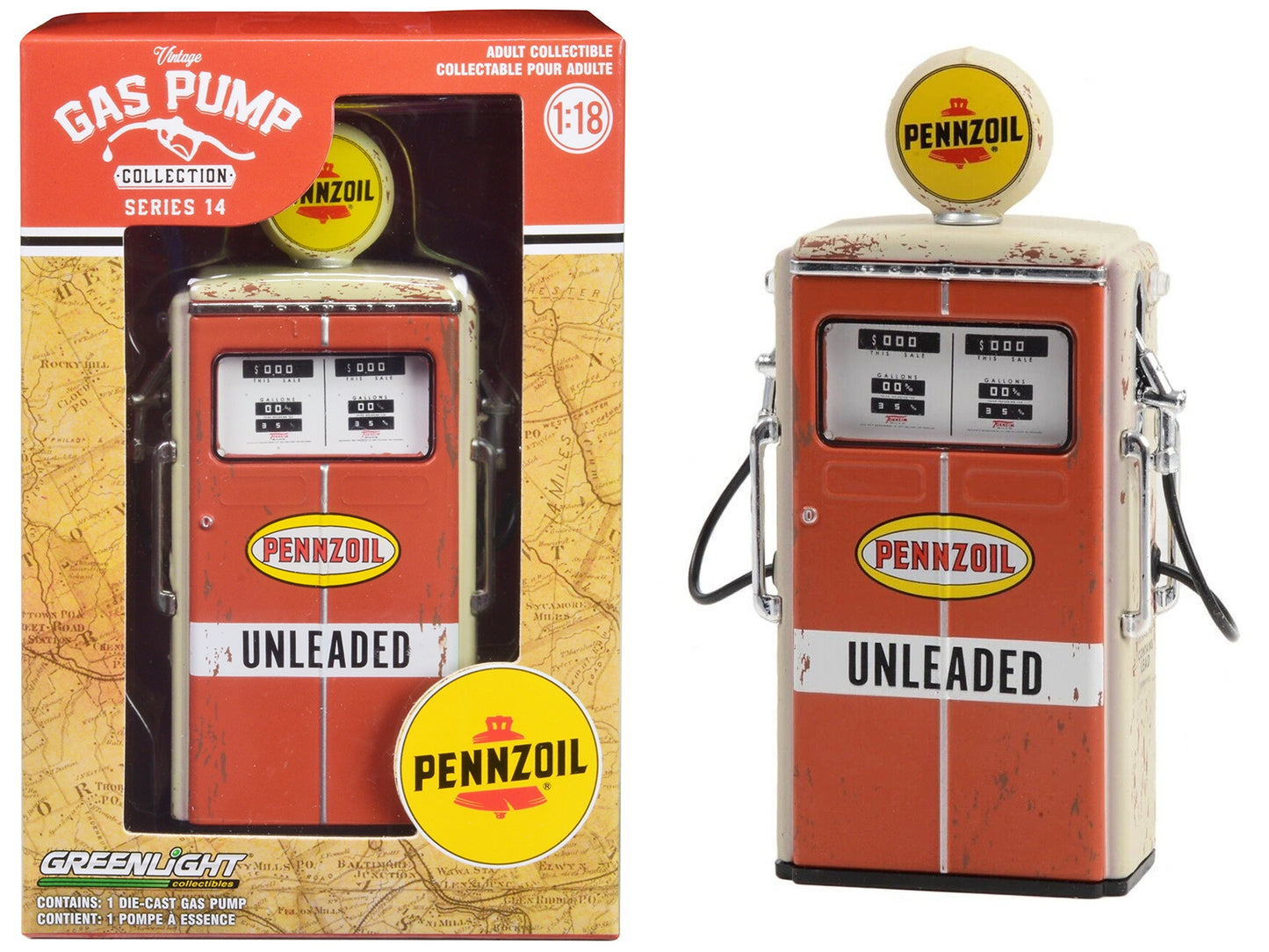 1954 Tokheim 350 Twin Gas Pump "Pennzoil Unleaded" Orange and - Premium Gas Pumps Models from Greenlight - Just $38.99! Shop now at Rapidvehicles