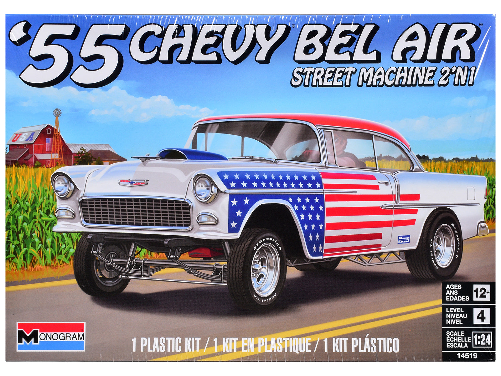 Level 4 Model Kit 1955 Chevrolet Bel Air Street Machine 2-in-1 Kit 1/24 Scale Model by Revell free shipping USA