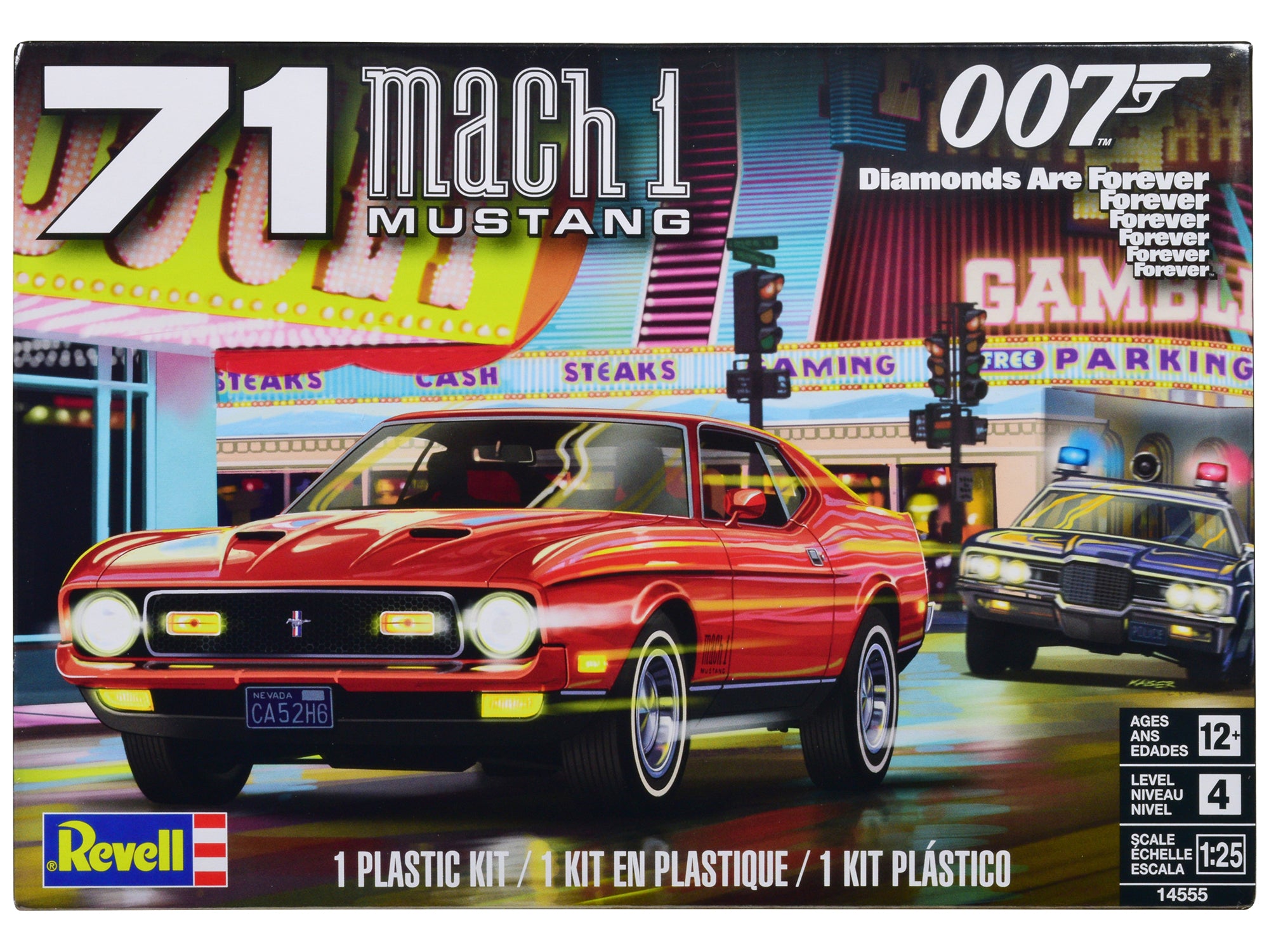 Level 4 Model Kit 1971 Ford Mustang Mach 1 James Bond 007 "Diamonds Are Forever" (1971) Movie 1/25 Scale Model by Revell free shipping USA