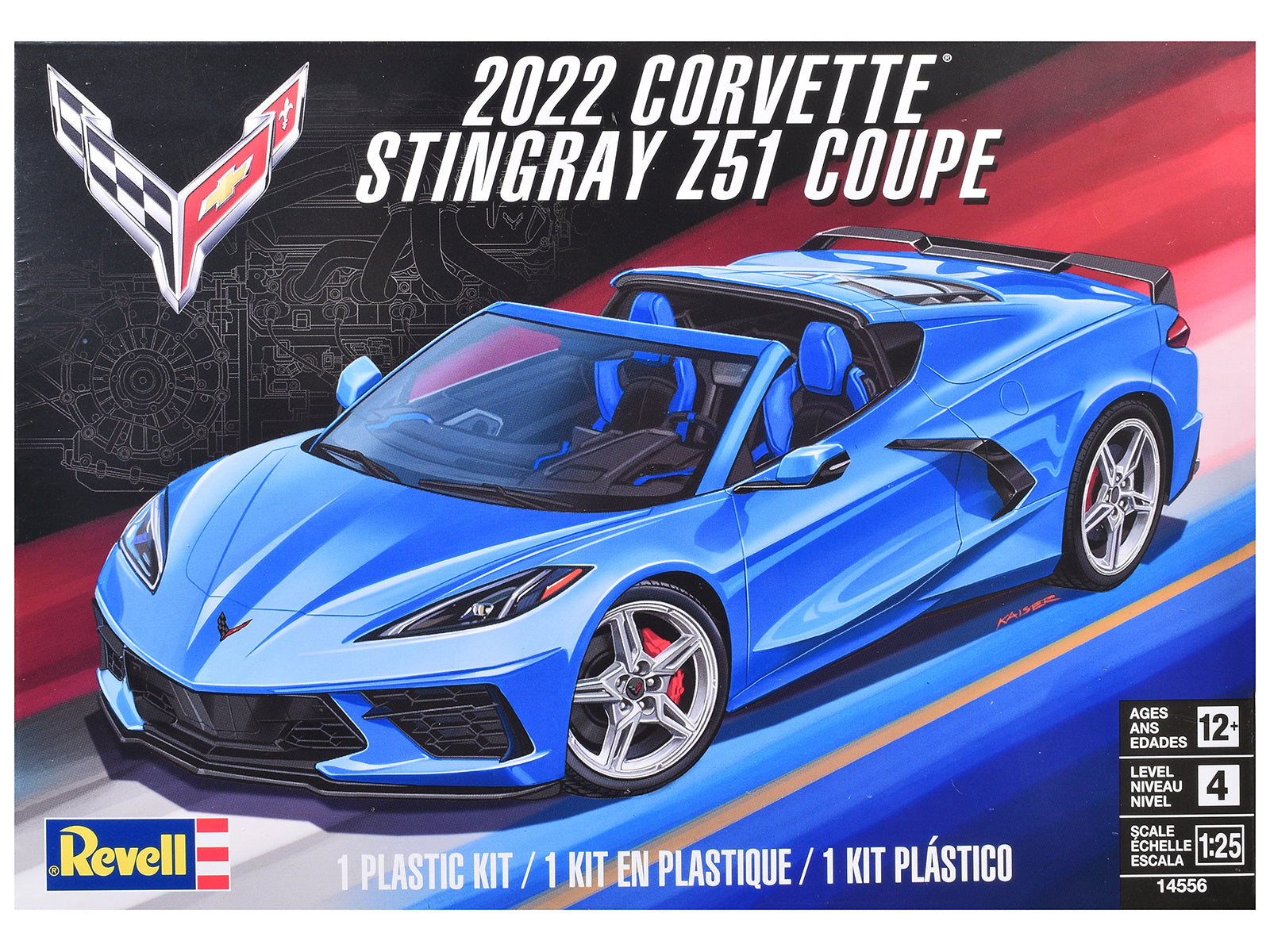 Level 4 Model Kit 2022 Chevrolet Corvette Stingray Z51 Coupe 1/25 Scale Model by Revell free shipping USA