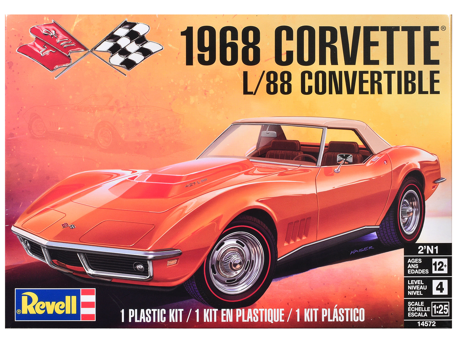 Level 4 Model Kit 1968 Chevrolet Corvette L/88 Convertible 2-in-1 1/25 Scale Model by Revell free shipping USA