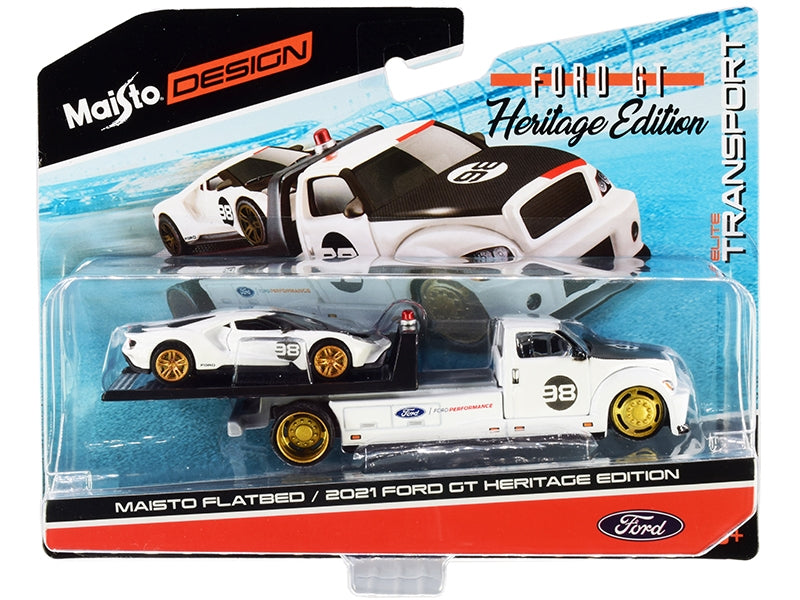 2021 Ford GT #98 Heritage Edition with Flatbed Truck White and - Premium 1/64 Scale Sets from Maisto - Just $42.29! Shop now at Rapidvehicles