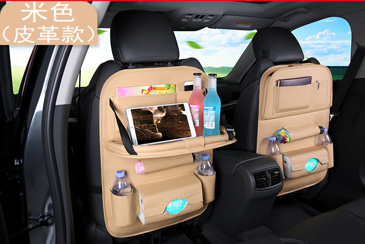 Color: Beige - Universal Multifunctional Car Seat Bag with Foldable Table PU Leather Multi-pocket - Premium Interior Parts from Rapidvehicles - Just $41.99! Shop now at Rapidvehicles