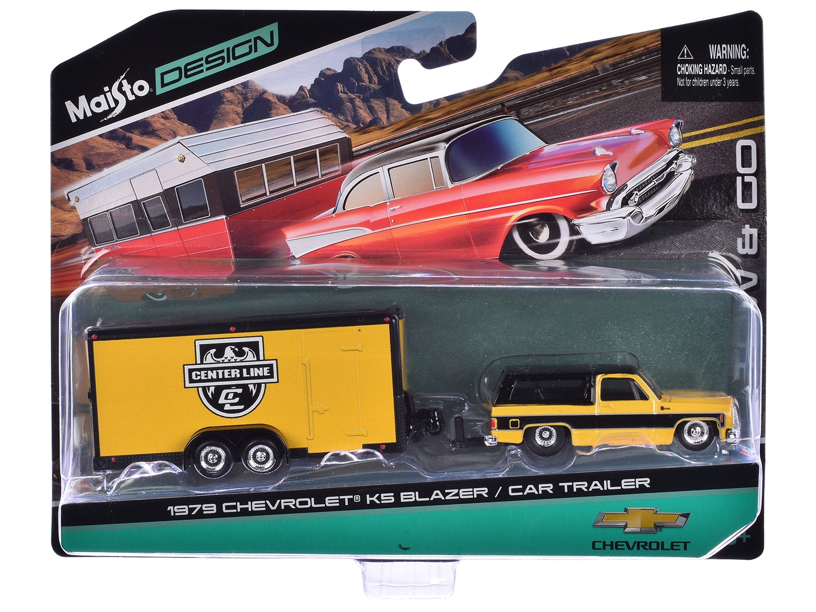 1979 Chevrolet K5 Blazer Yellow with Black Top and Stripes with Enclosed Car Trailer Yellow and Black "Center Line" "Tow & Go" Series 1/64 Diecast Model Car by Maisto - Premium Chevrolet Models from Maisto - Just $38.18! Shop now at Rapidvehicles