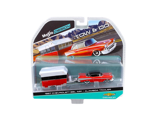 1957 Chevrolet Bel Air with Alameda Trailer Red Tow & Go 1/64 - Premium Chevrolet Models from Maisto - Just $42.29! Shop now at Rapidvehicles