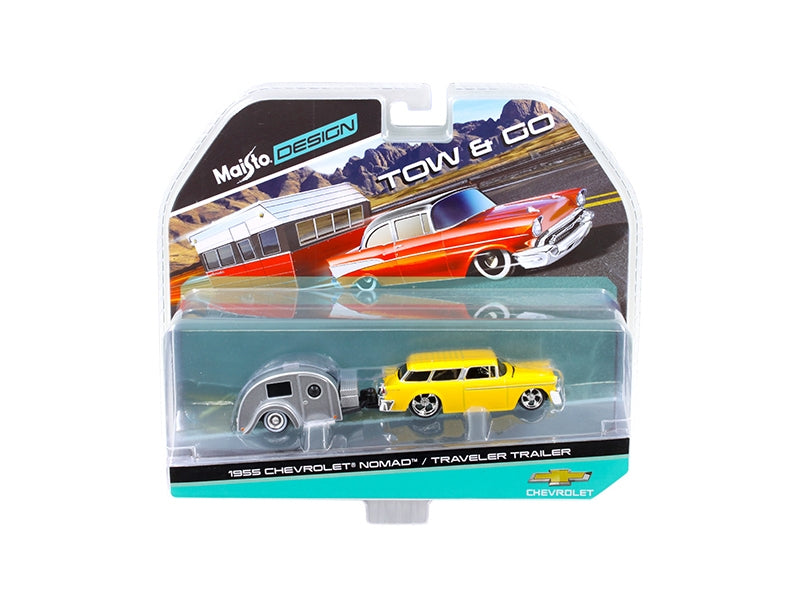 1955 Chevrolet Nomad with Traveler Trailer Yellow Tow & Go 1/64FREE SHIPPING IN US - Premium Chevrolet Models from Maisto - Just $42.29! Shop now at Rapidvehicles