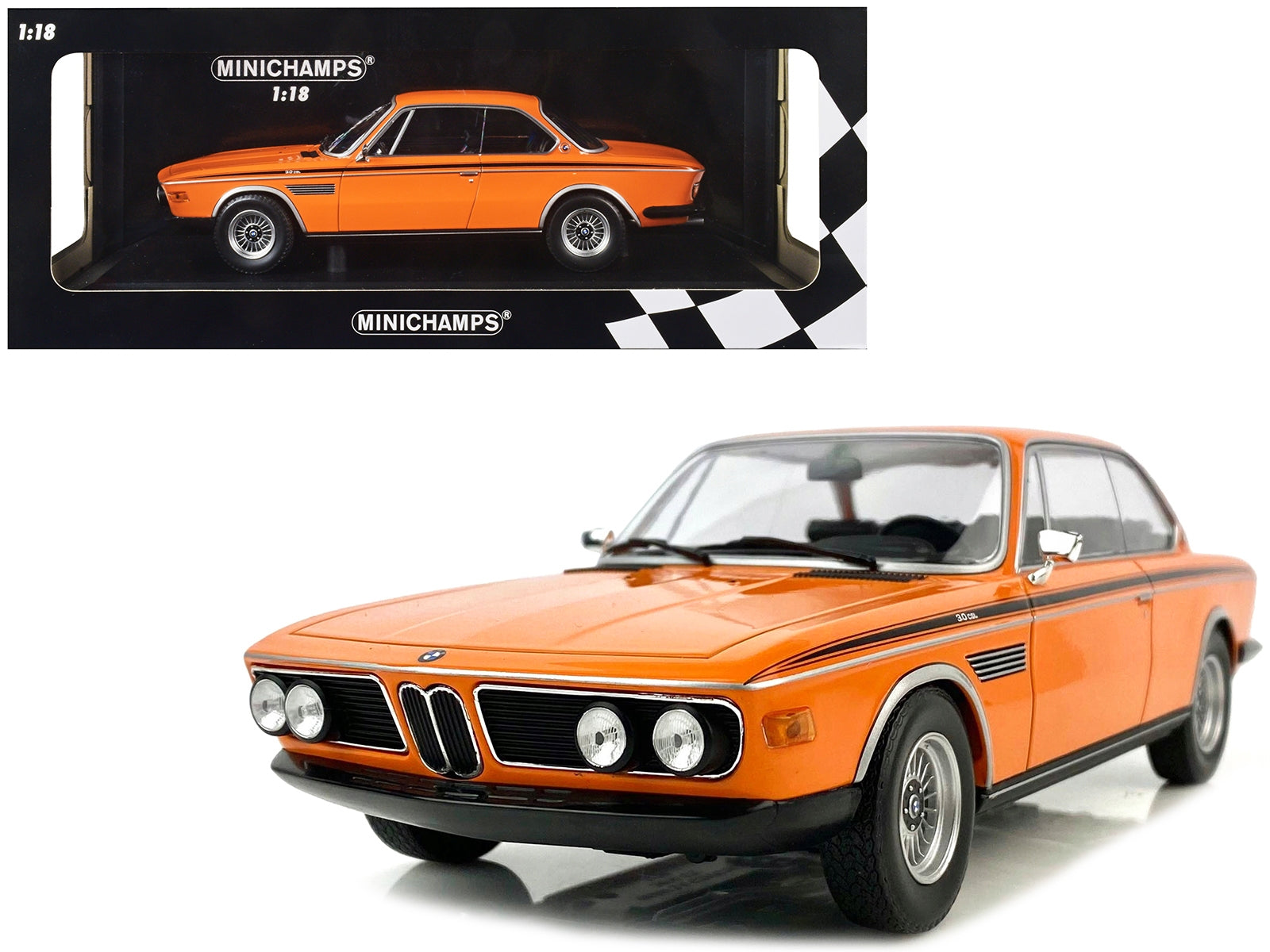 1971 BMW 3.0 CSL Orange with Black Stripes Limited Edition to 600 pieces Worldwide 1/18 Diecast Model Car by Minichamps - Premium BMW Models from Minichamps - Just $187.99! Shop now at Rapidvehicles