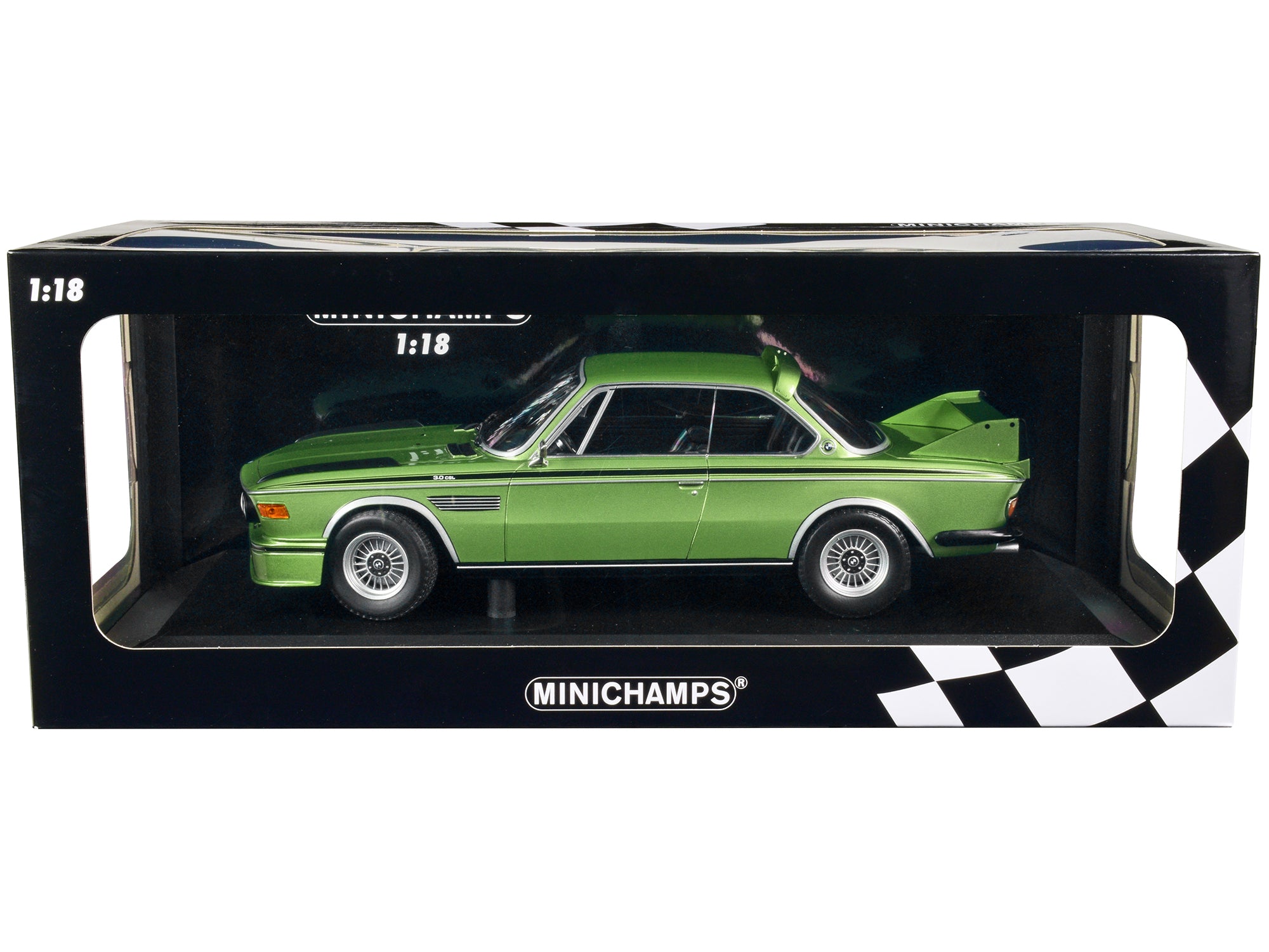 1973 BMW 3.0 CSL Green Metallic with Black Stripes Limited Edition to 450 pieces Worldwide 1/18 Diecast Model Car by Minichamps - Premium  from Minichamps - Just $193.99! Shop now at Rapidvehicles