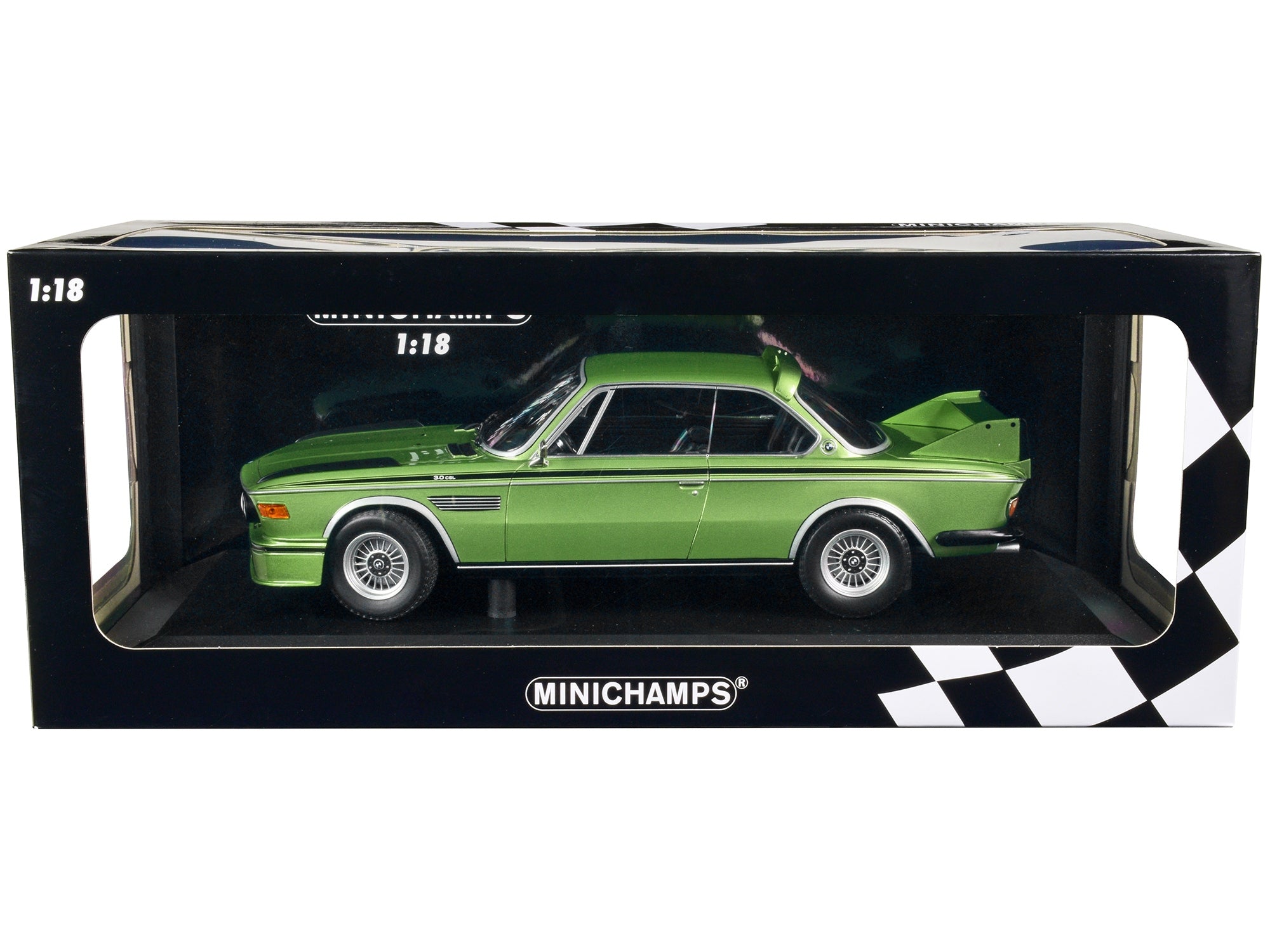 1973 BMW 3.0 CSL Green Metallic with Black Stripes Limited Edition to 450 pieces Worldwide 1/18 Diecast Model Car by Minichamps - Premium BMW Models from Minichamps - Just $187.99! Shop now at Rapidvehicles