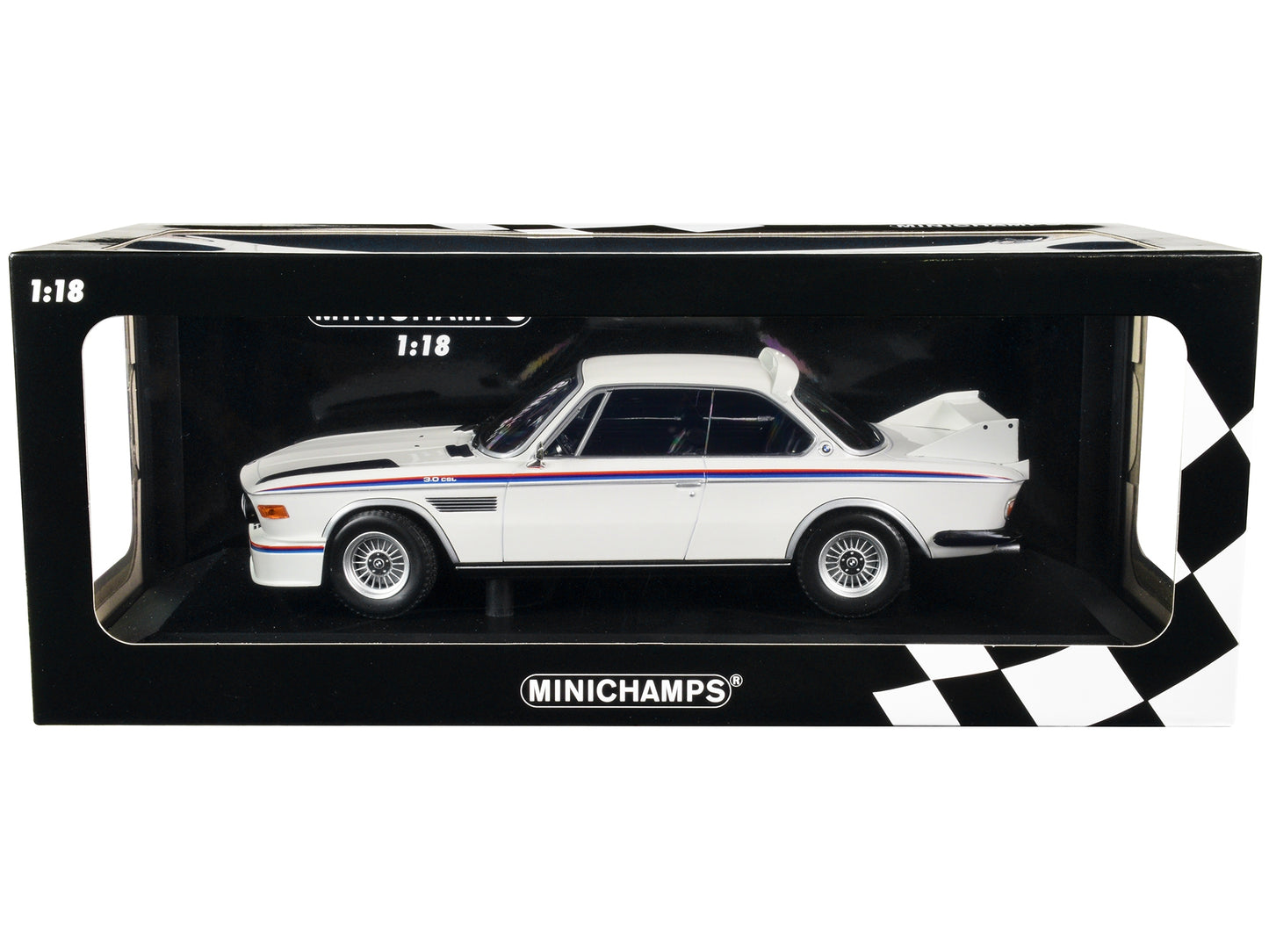 1973 BMW 3.0 CSL White with Red and Blue Stripes Limited Edition - Premium BMW Models from Minichamps - Just $237.99! Shop now at Rapidvehicles