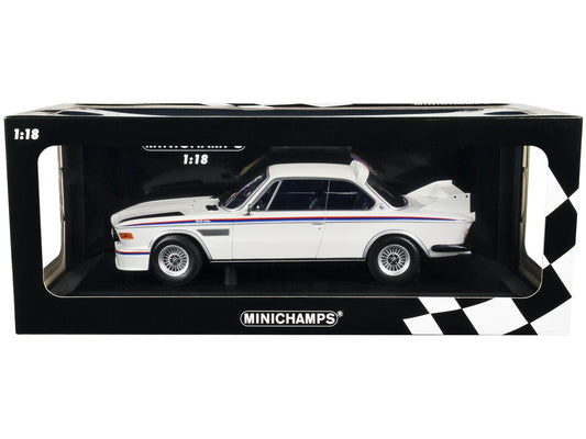 1973 BMW 3.0 CSL White with Red and Blue Stripes Limited Edition - Premium BMW Models from Minichamps - Just $214.19! Shop now at Rapidvehicles