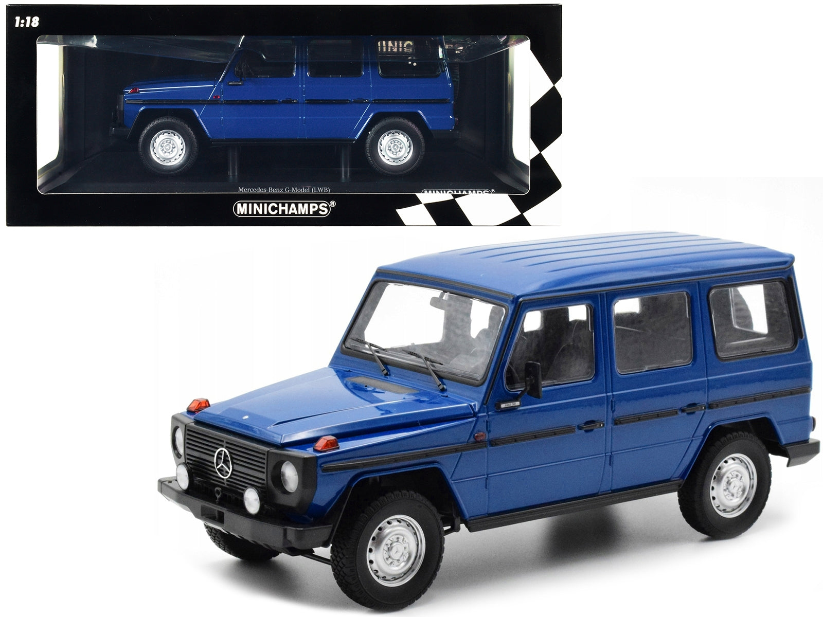 1980 Mercedes-Benz G-Model (LWB) Dark Blue with Black Stripes - Premium Mercedes Models from Minichamps - Just $214.19! Shop now at Rapidvehicles