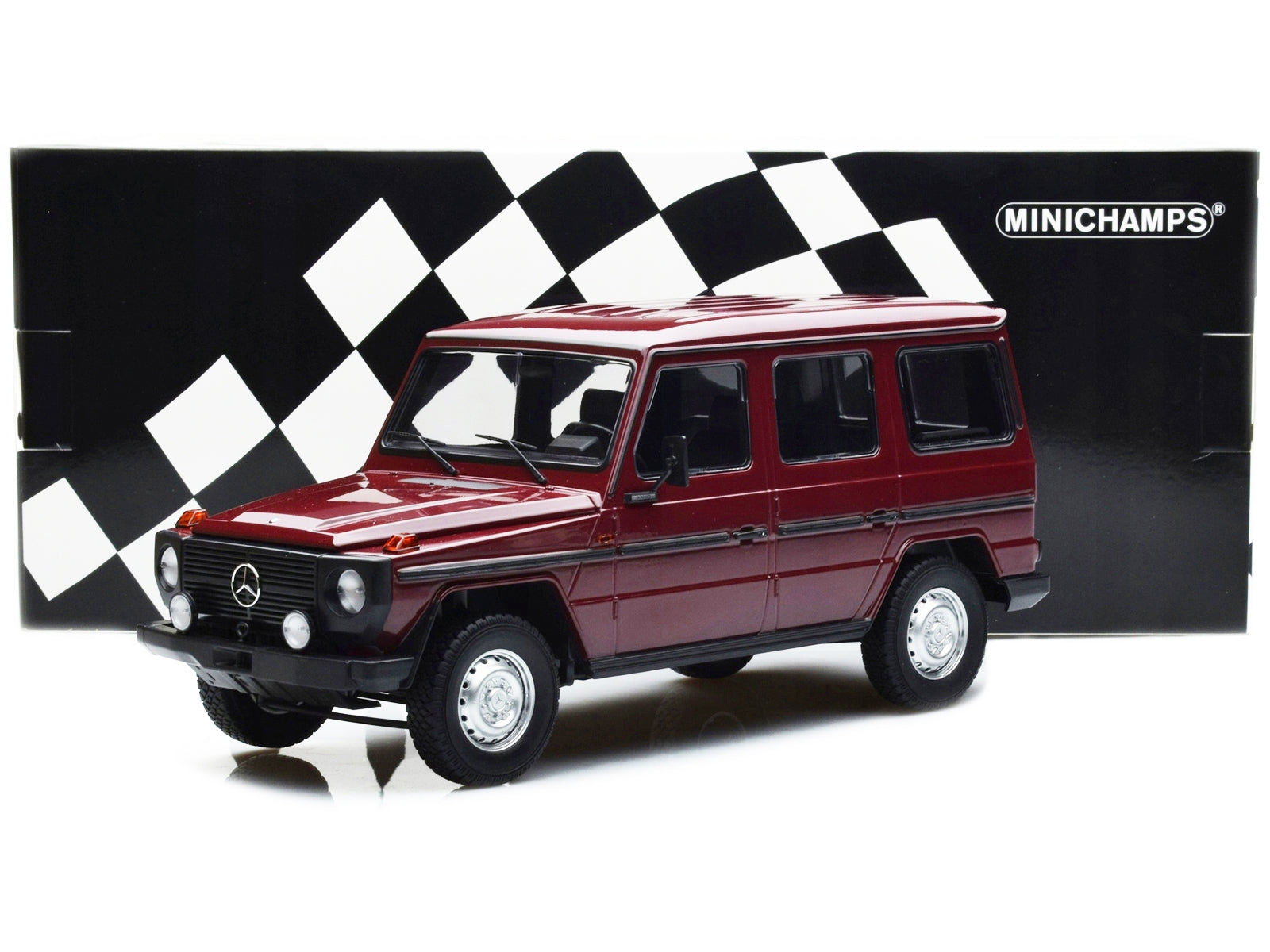 1980 Mercedes-Benz G-Model (LWB) Dark Red with Black Stripes - Premium Mercedes Models from Minichamps - Just $214.19! Shop now at Rapidvehicles