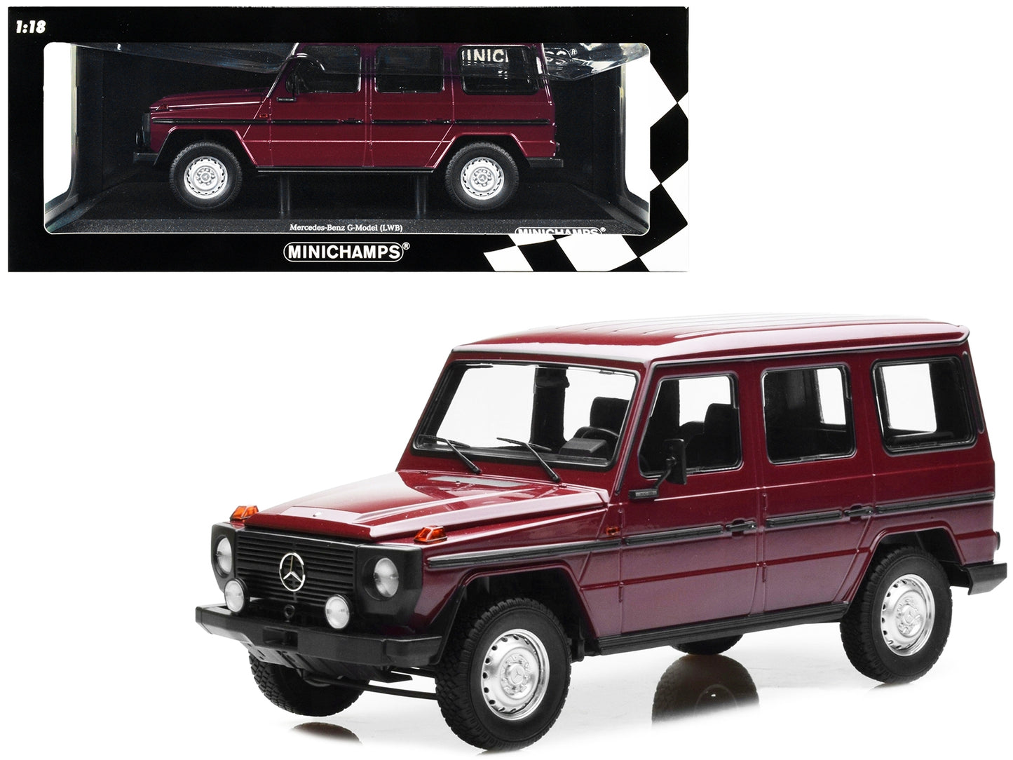 1980 Mercedes-Benz G-Model (LWB) Dark Red with Black Stripes - Premium Mercedes Models from Minichamps - Just $214.19! Shop now at Rapidvehicles