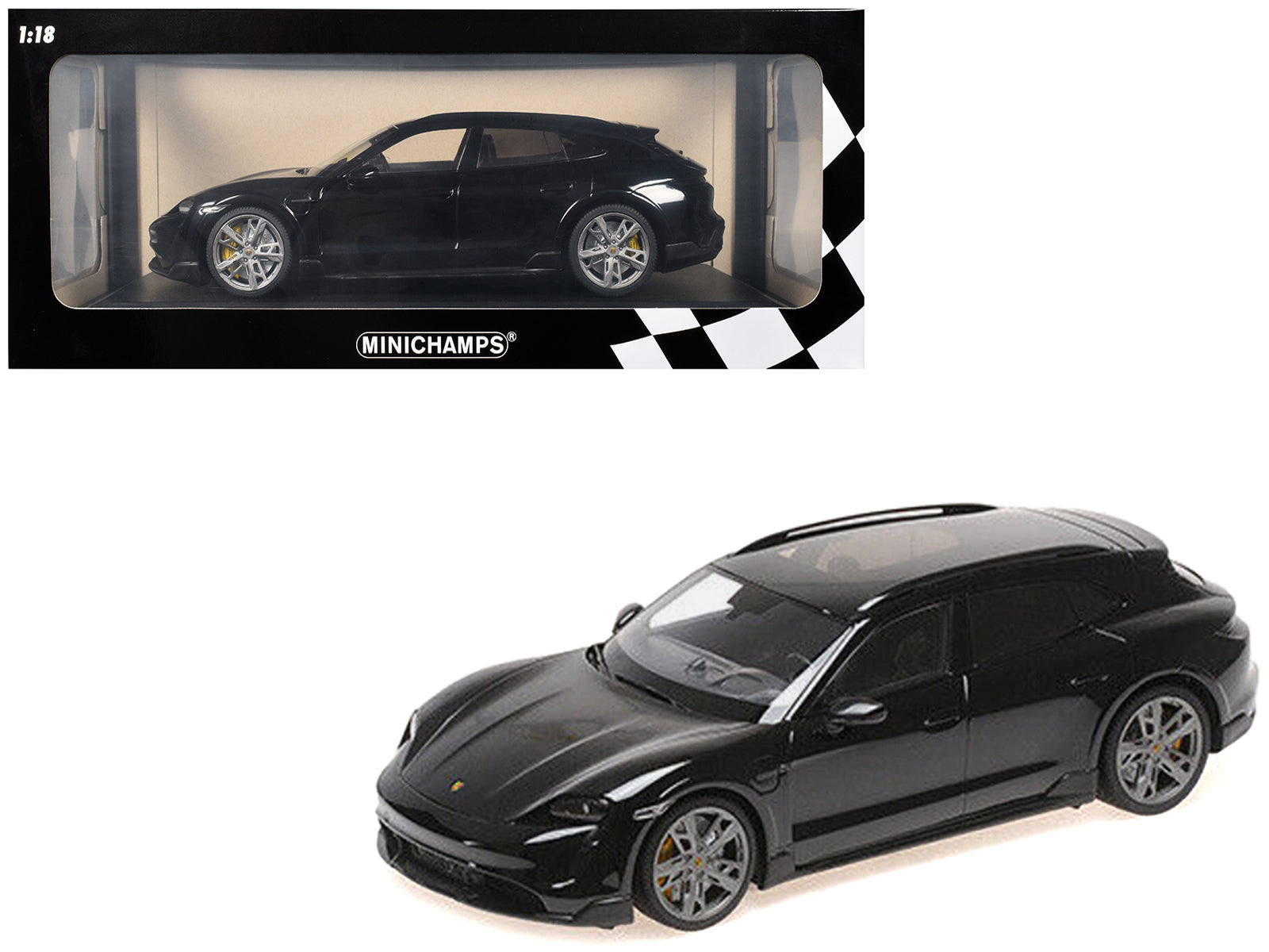 2021 Porsche Taycan CUV Turbo S Black Limited Edition to 480 pieces Worldwide 1/18 Diecast Model Car by Minichamps free shipping USA