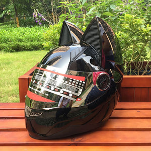 Color: Black, Size: XXL - Motorcycle helmet with cat ears automobile race antifog full face helmet personality design with horn capacete casco - Premium Helmet Headset from Rapidvehicles - Just $203.08! Shop now at Rapidvehicles