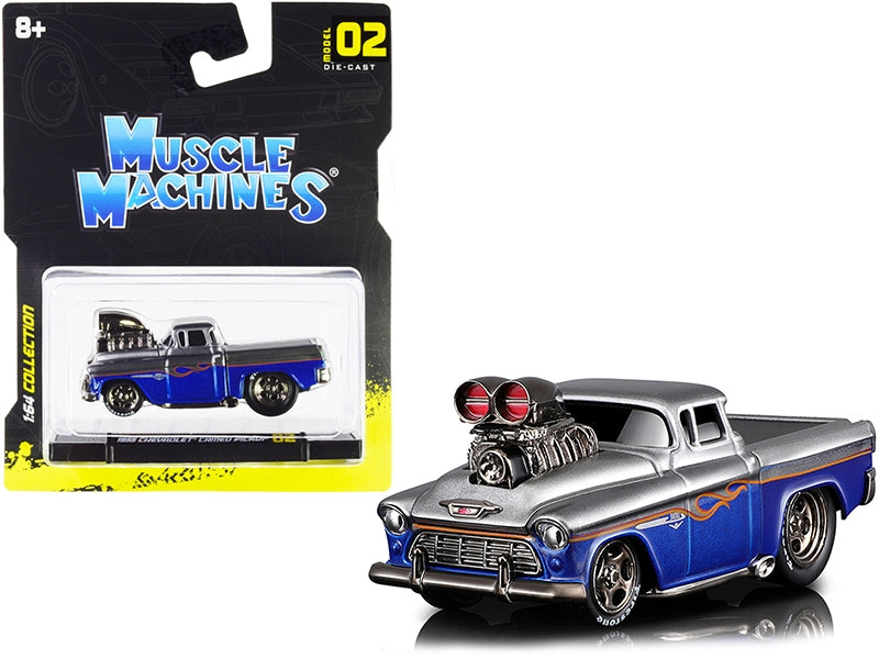 1955 Chevrolet Cameo Pickup Truck Gray and Blue Metallic with - Premium Pickup Trucks Models from Muscle Machines - Just $27.99! Shop now at Rapidvehicles