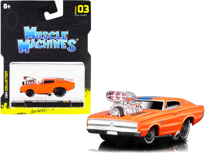 1966 Dodge Charger 426 C.I. Orange with Blue Stripe 1/64 Diecast Model Car by Muscle Machines free shipping USA