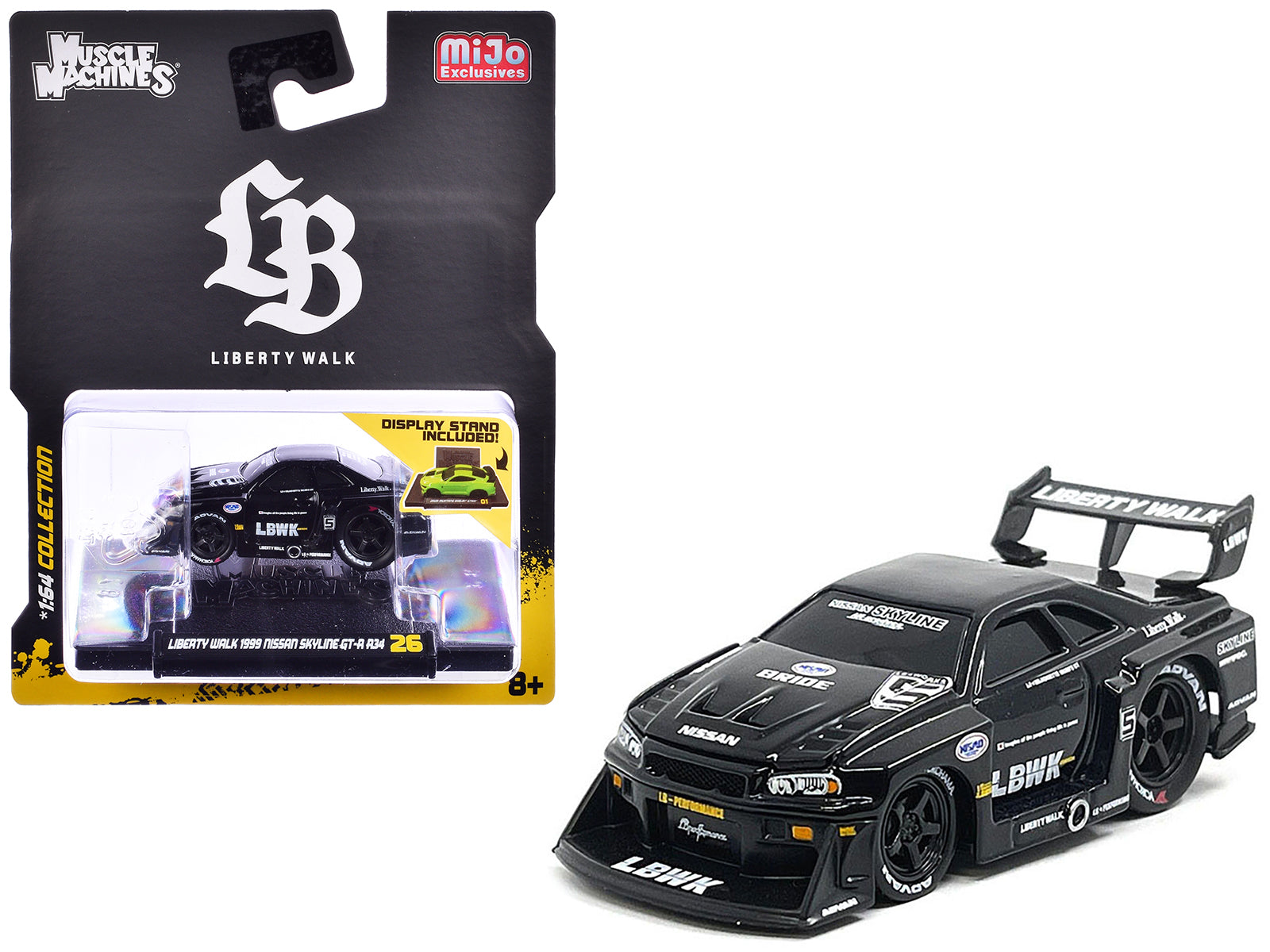 1999 Nissan Skyline GT-R (R34) #5 "Liberty Walk" Black 1/64 Diecast Model Car by Muscle Machines free shipping USA