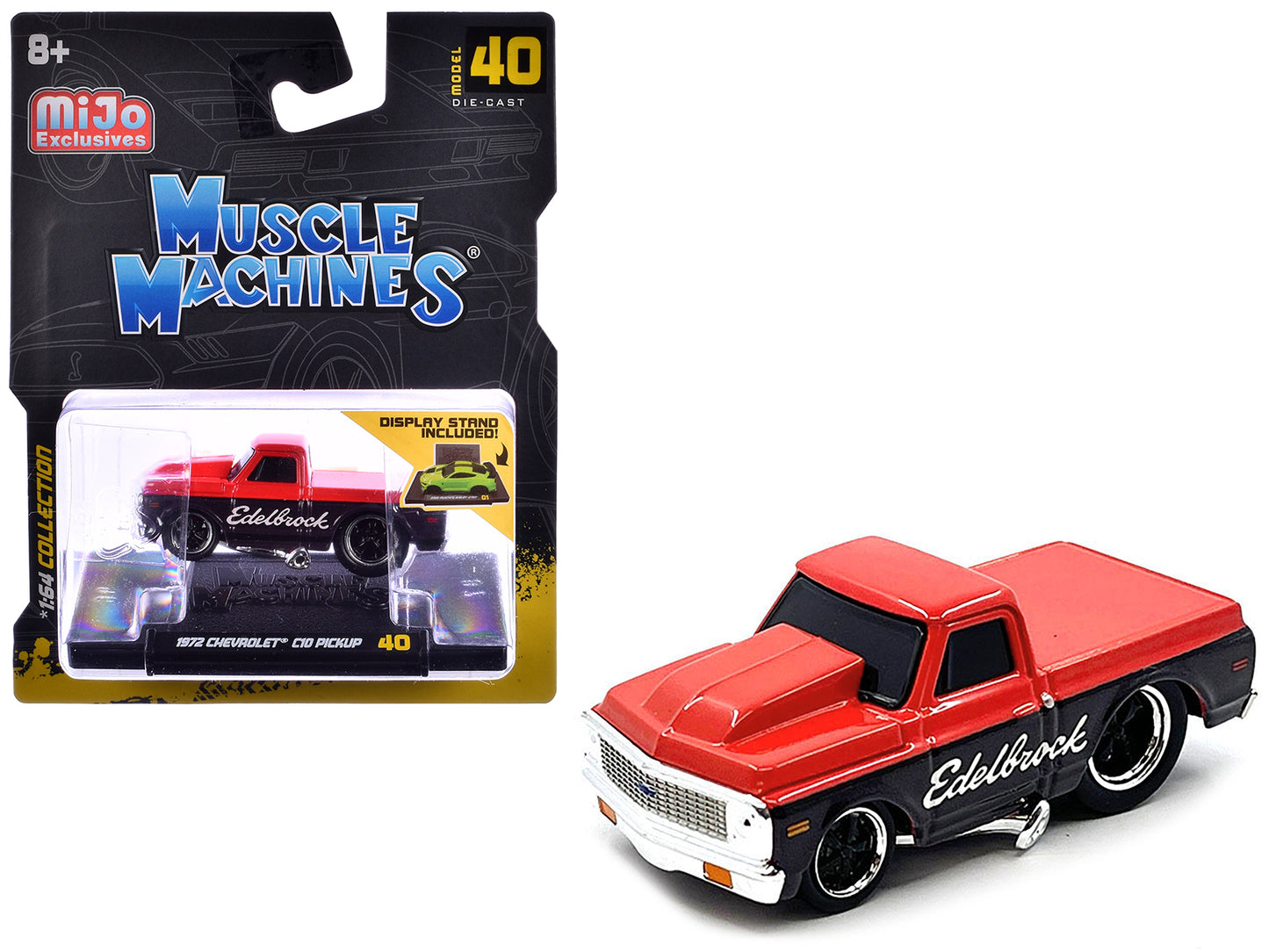 1972 Chevrolet C-10 Pickup Truck Red and Black "Edelbrock" 1/64 Diecast Model Car by Muscle Machines - Use code SHOPAPP15 to get 15 percent off