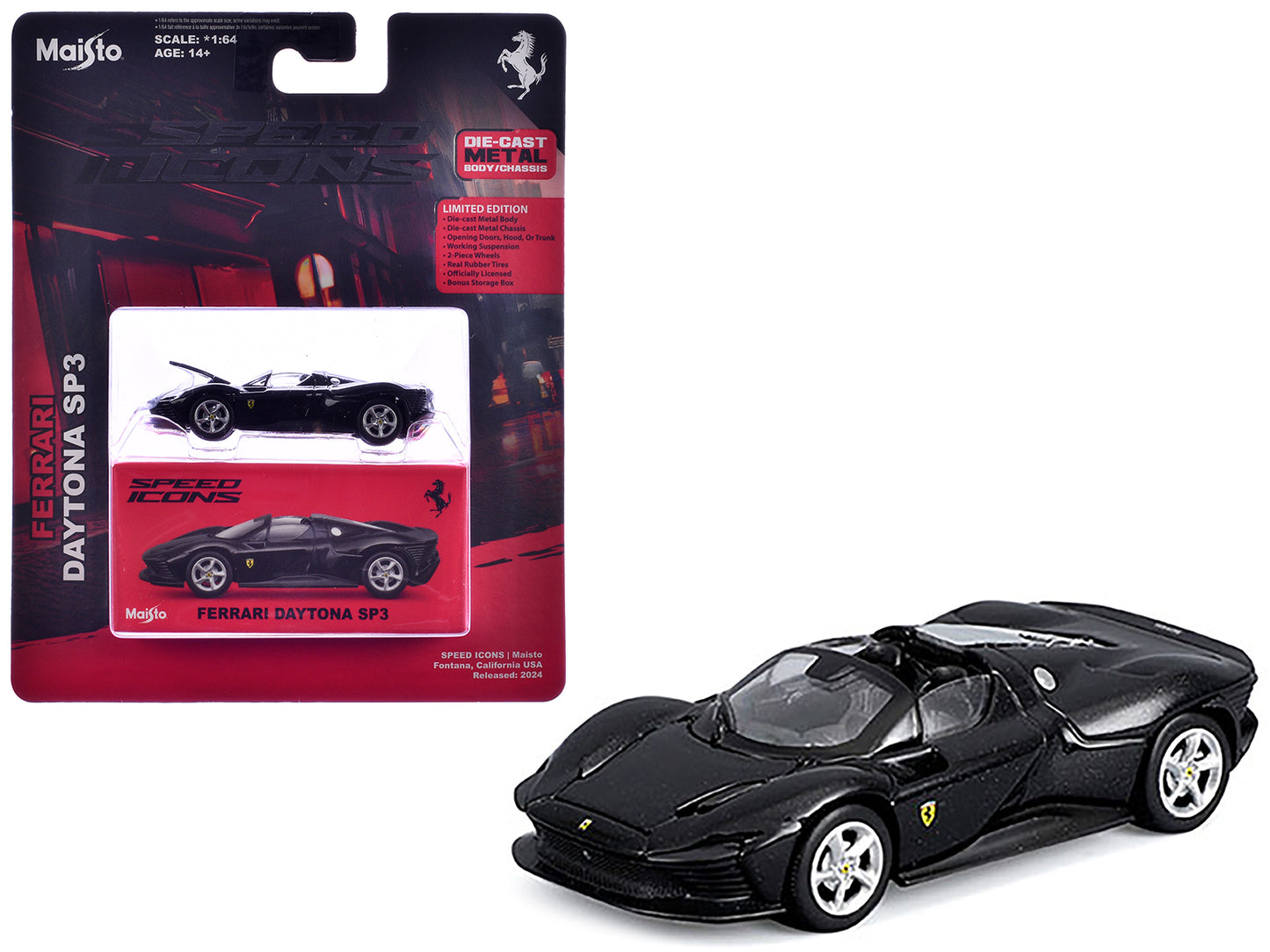 Ferrari Daytona SP3 Black "Speed Icons" Series 1/64 Diecast Model Car by Maisto - Use code SHOPAPP15 to get 15 percent off