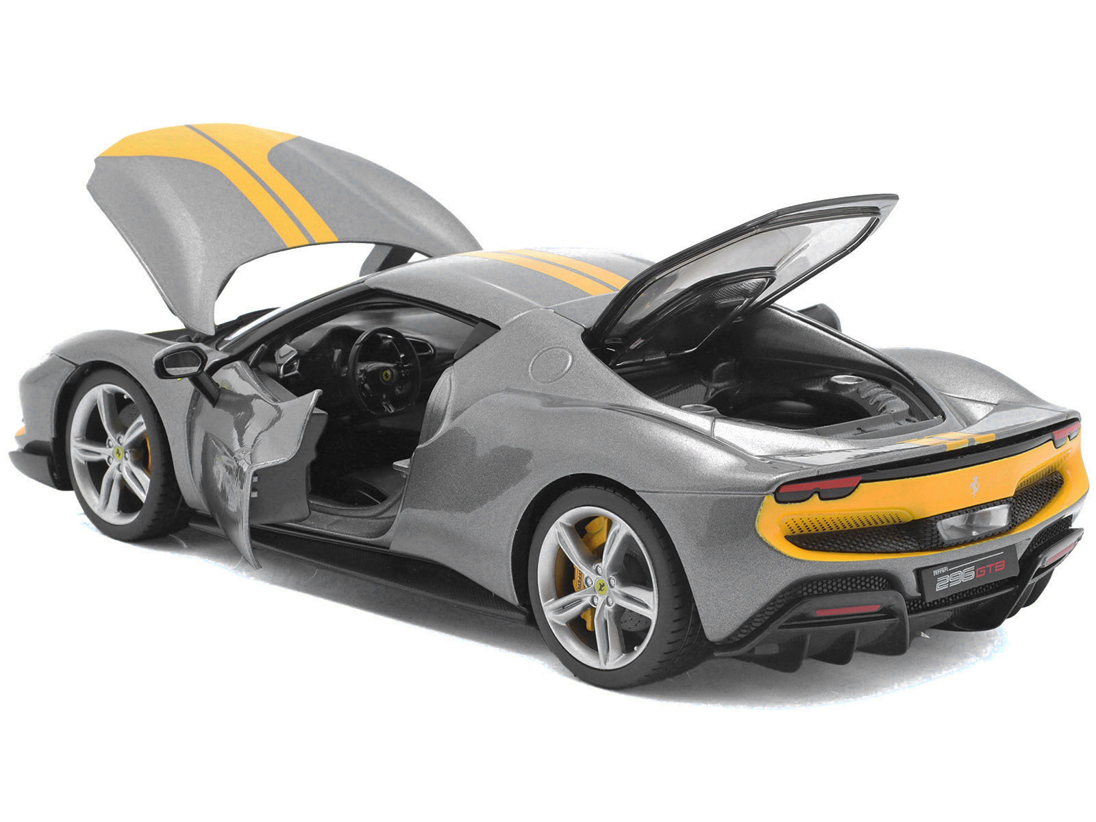 Ferrari 296 GTB Assetto Fiorano Gray Metallic with Yellow Stripes "Race + Play" Series 1/18 Diecast Model Car by Bburago - Premium Ferrari Models from Bburago - Just $78.83! Shop now at Rapidvehicles