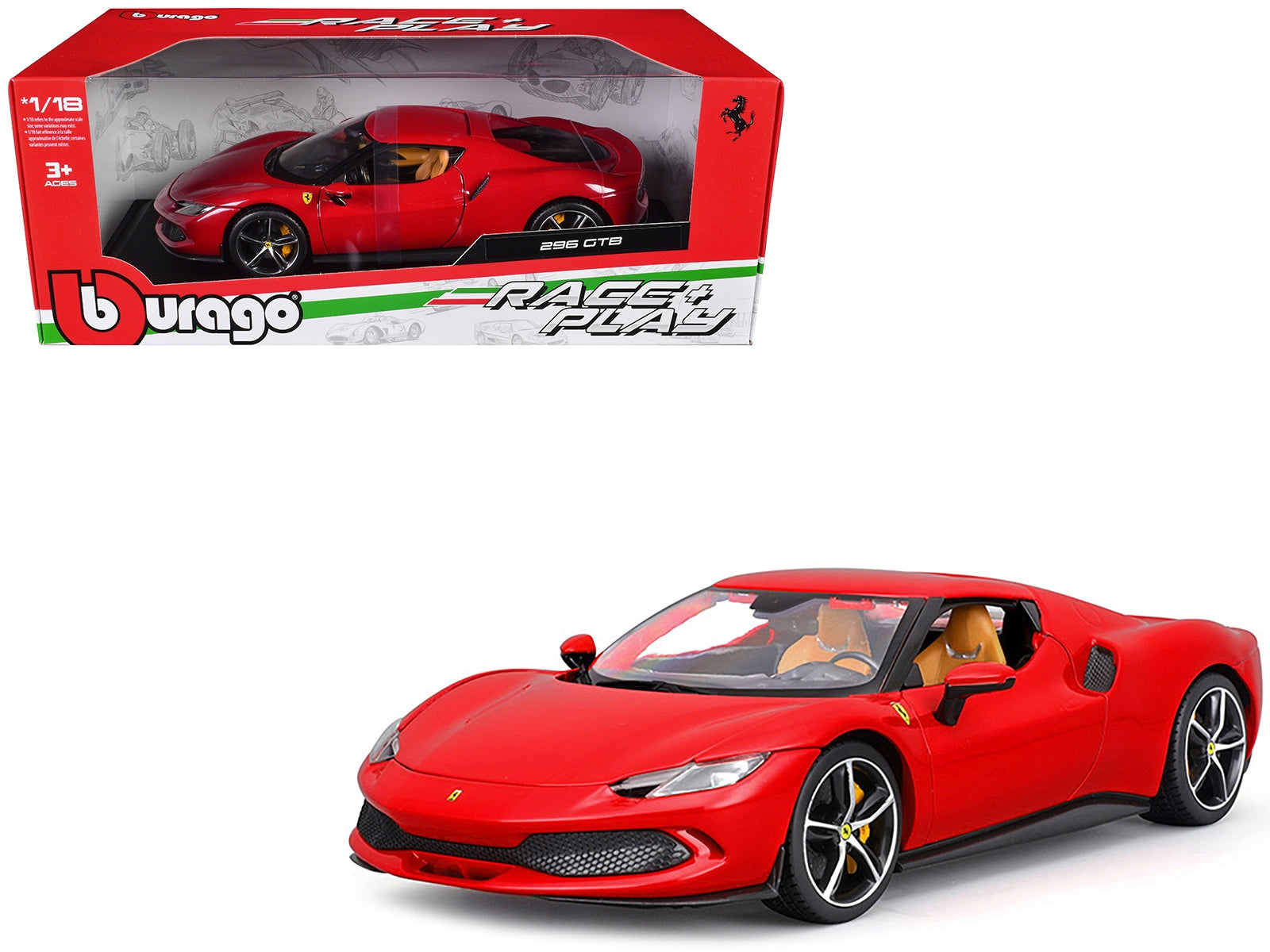 Ferrari 296 GTB Red "Race + Play" Series 1/18 Diecast Model Car by Bburago - Premium Ferrari Models from Bburago - Just $80.06! Shop now at Rapidvehicles