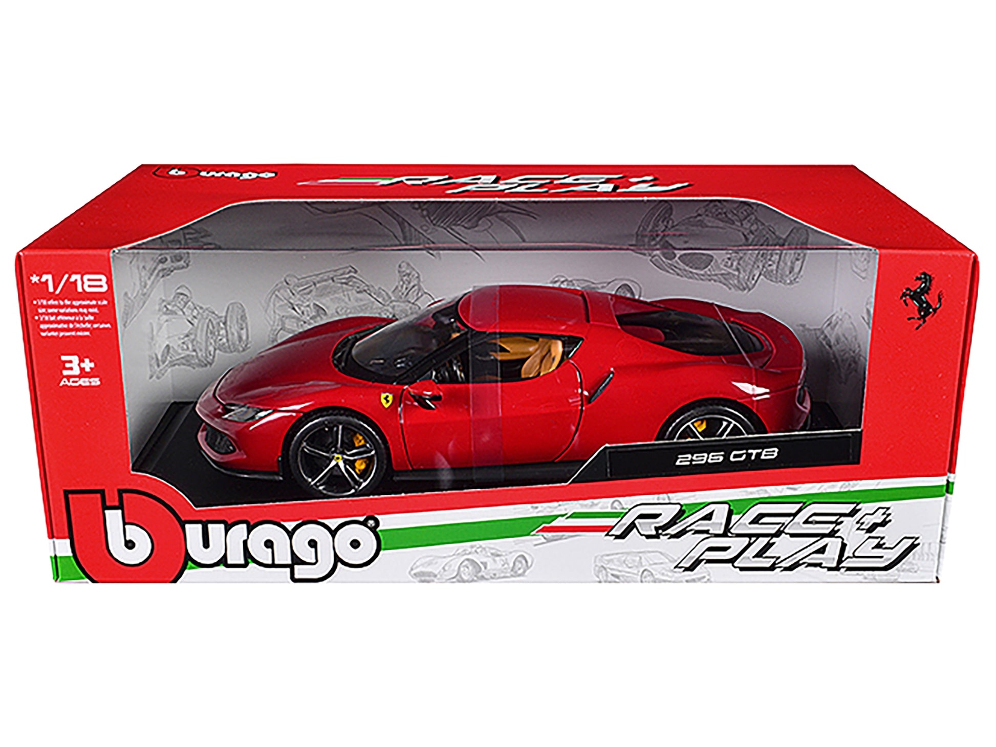 Ferrari 296 GTB Red "Race + Play" Series 1/18 Diecast Model Car - Premium Ferrari Models from Bburago - Just $80.99! Shop now at Rapidvehicles