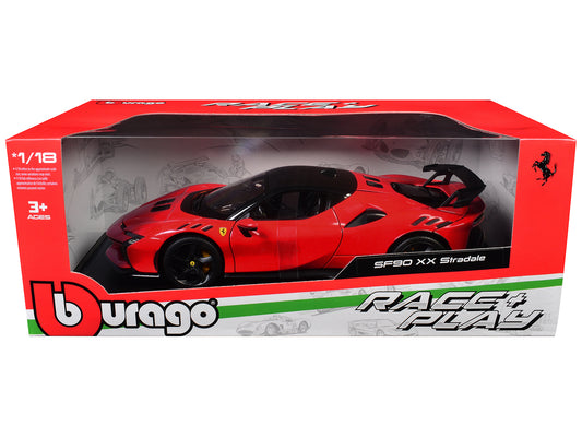 Ferrari SF90 XX Stradale Red with Black Top "Race + Play" Series 1/18 Diecast Model Car by Bburago - Use code SHOPAPP15 to get 15 percent off