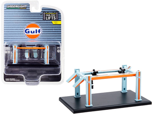 Adjustable Four-Post Lift "Gulf Oil" Light Blue and Orange