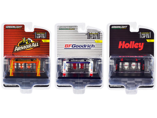 "Four-Post Lifts" Set of 3 pieces Series 4 1/64 Diecast Models by Greenlight - Use code SHOPAPP15 to get 15 percent off
