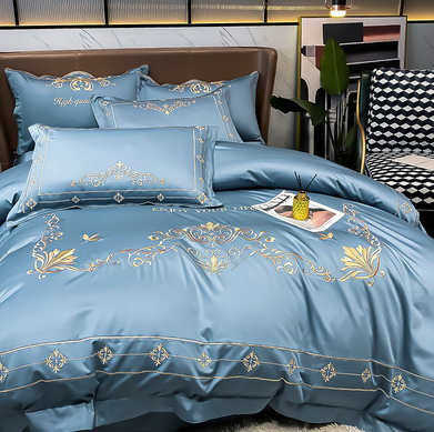 Color: Bentley Blue Hyaluronic Acid, Size: 1.8m bed sheet fourpiece set - Sheet And Duvet Cover Tencel Pure Cotton Simple Embroidery 4-piece Set - Premium Bedding Sets from Rapidvehicles - Just $123.99! Shop now at Rapidvehicles