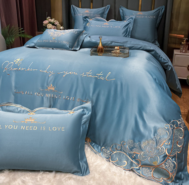 Color: Bentley Blue, Size: 1.5m bed sheet fourpiece set - Sheet And Duvet Cover Tencel Pure Cotton Simple Embroidery 4-piece Set - Premium Bedding Sets from Rapidvehicles - Just $118.99! Shop now at Rapidvehicles