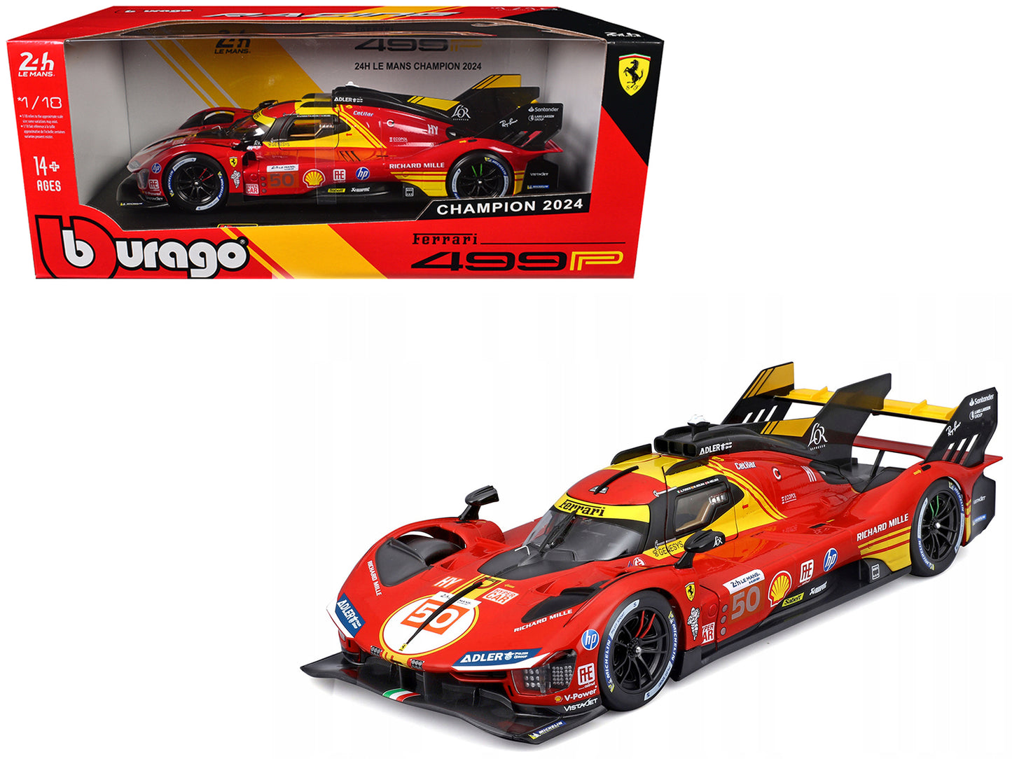 Ferrari 499P #50 Antonio Fuoco - Miguel Molina - Nicklas Nielsen "Ferrari AF Corse" Winner "24 Hours of Le Mans" (2024) "Racing" Series 1/18 Diecast Model Car by Bburago