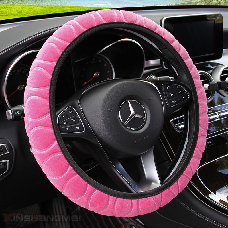 Color: Pink - Car plush steering wheel cover - Premium Steering Covers from Rapidvehicles - Just $15.12! Shop now at Rapidvehicles