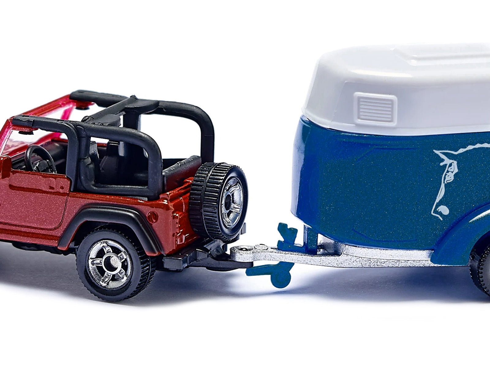 Jeep Red with Horse Trailer Blue and Horse Accessory Diecast Model by Siku - Premium Jeep Models from SIKU - Just $28.30! Shop now at Rapidvehicles