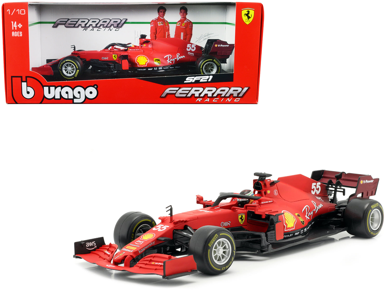 Ferrari SF21 #55 Carlos Sainz Formula One F1 Car "Ferrari Racing" Series 1/18 Diecast Model Car by Bburago free shipping USA
