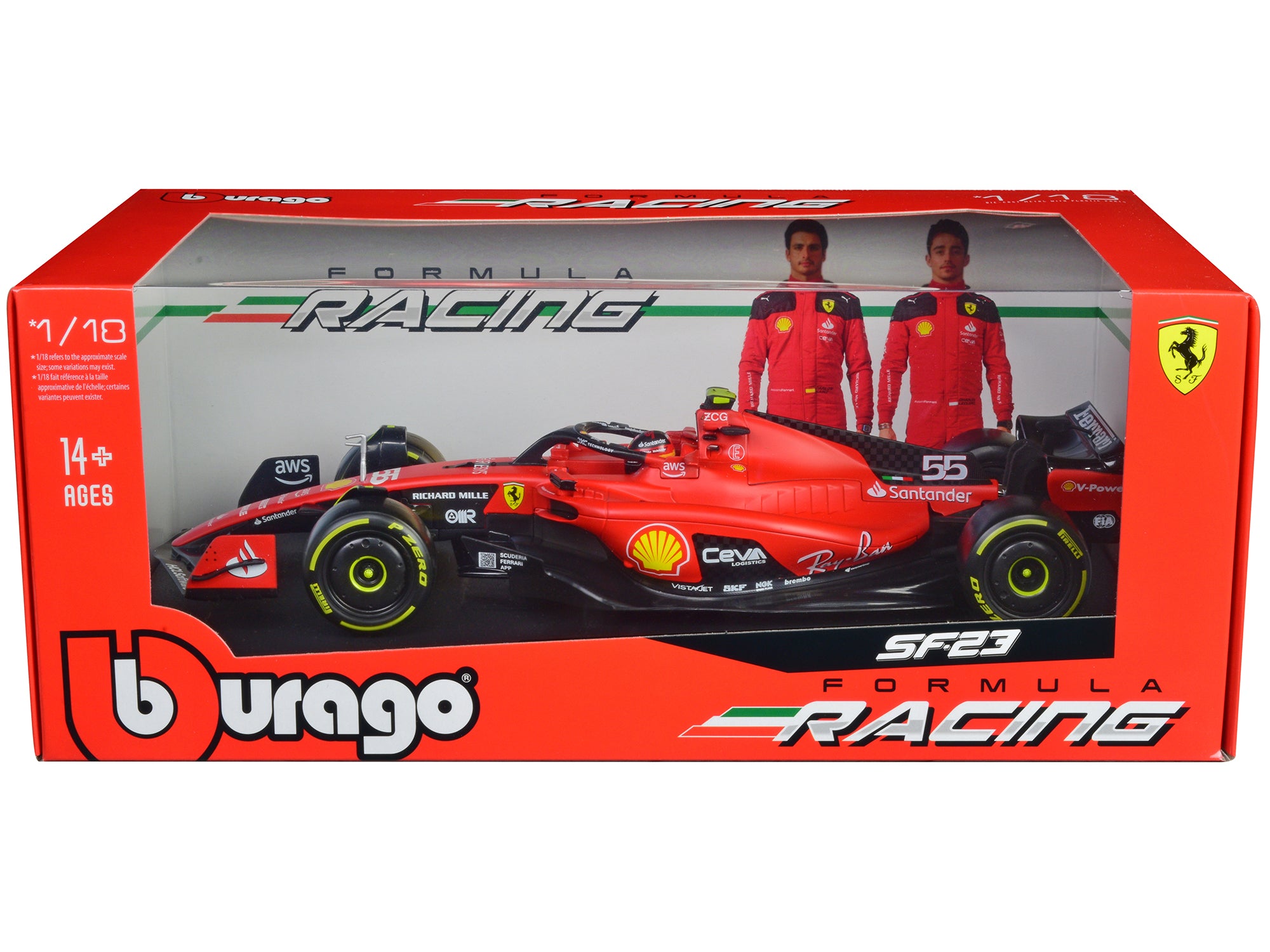 Ferrari SF-23 #55 Carlos Sainz Formula One F1 World Championship (2023) "Formula Racing" Series 1/18 Diecast Model Car by Bburago free shipping USA