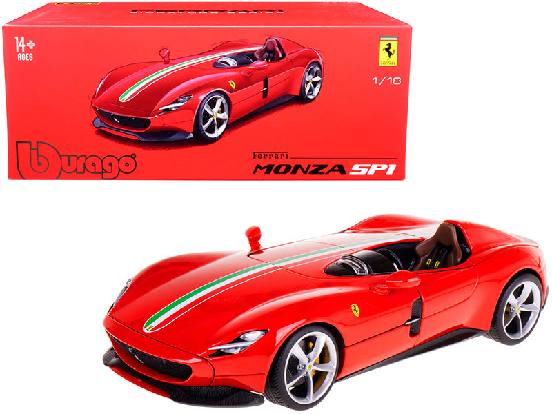 Ferrari Monza SP1 Red with Italian Flag Stripes "Signature Series" 1/18 Diecast Model Car by Bburago free shipping USA