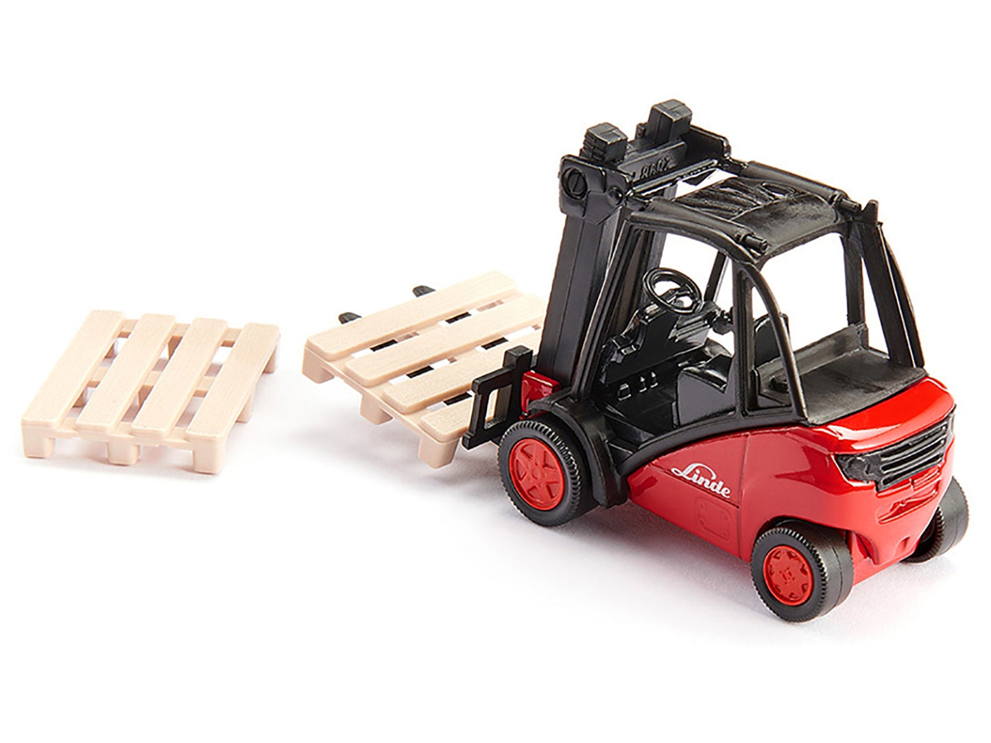 Linde Forklift Truck Red with 2 Pallet Accessories 1/50 Diecast